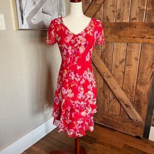 Women’s Red Floral Tiered Ruffle Dress Size 6 by Sangria